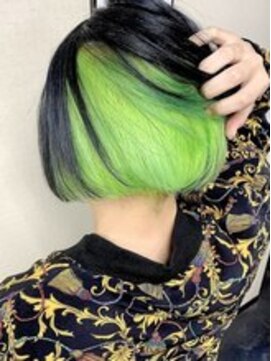 ディア(.eer) インナーカラー×エレクトリックリザード ライムグリーン ボブ