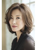 40代50代脱白髪染めハイライト×くびれミディ×透明感アッシュ
