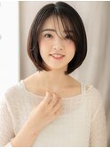 フレンチバング大人美人黒髪ダークアッシュ小顔ボブ30代40代X