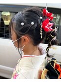 ☆中学生☆お着物髪型☆ポニーテール紐アレンジ☆