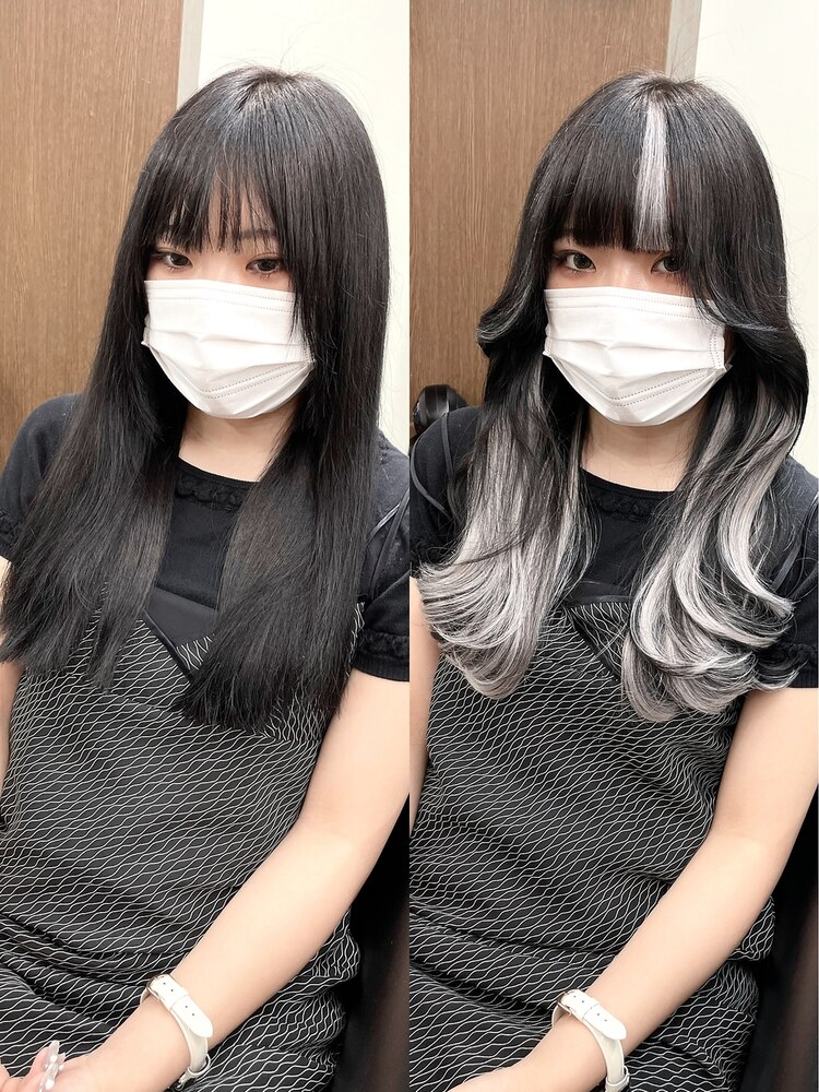 黒髪に合う◎ホワイトシルバー×シールエクステ☆インナーカラー 