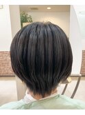 ショートボブ/前下がりレイヤー/くびれ/縮毛矯正/流しバング