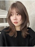 韓国ヘアーハッシュカットレイヤーカットグレージュブリーチ無し