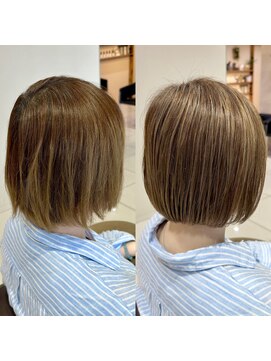 ラック 由比ヶ浜(LUCK) 白髪ぼかしハイライト×ワンレンボブ