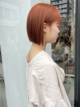 ヘアー アイス ルーチェ(HAIR ICI LUCE) ブリーチなしダブルカラーで作るオレンジミニボブ/落合