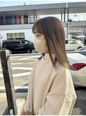 オリーブベージュカラーブリーチなしカラー赤み消し鎖骨ボブ岡山