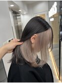 インナーカラー/ホワイトグレージュ/ミニウルフチェリーブラウン