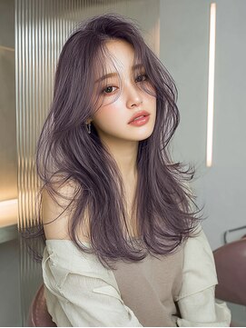 大人艶髪ラベンダーグレージュ透け感ロングレイヤー【上野】