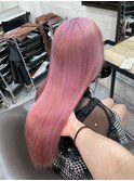 8032ベビーピンクハイライトバレイヤージュ艶髪ハイトーンカラー