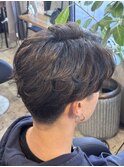 メンズツーブロックセンターパートマッシュカットフェザーパーマ