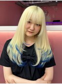 抜きっぱなしブロンド/裾カラー/ブルー/夏
