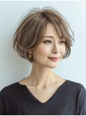 ミセスショートボブ白髪ぼかし脱白髪染め40代50代60代♪