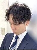 ツイスパセンターパートマッシュ波巻きダウンパーマメンズ目黒