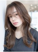 大人かわいい前髪セシルカットココアブラウンフリンジウェーブ