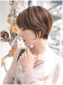 小顔補正カット/透明感カラー/斜めバング/大人美人/センター北