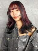 チェリーレッド インナーカラー フェイスフレーミング
