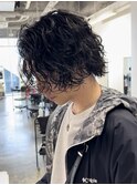 波巻きパーマメンズツイストスパイラルパーマセンターパート