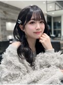 シースルーバング ぱっつん前髪 くびれヘア クリップアレンジ