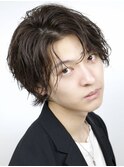 無造作束感コンマバングメンズウルフショートアップバング