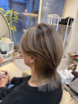 美容室ゆみ バレイヤージュで白髪ぼかし