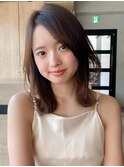小顔 前髪 レイヤーカット くびれヘア  アプリコットオレンジ"