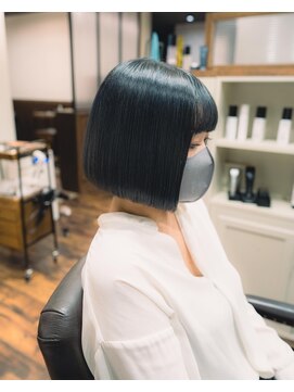 ヘアデザイン ステラ(hair design sTella) ☆アゴボブにラグーングレイギャラクシーブルーカラー☆