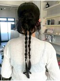 ヘアアレンジ お団子ヘア 編みこみ ヘアセット お呼ばれへア
