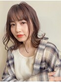 顔まわりレイヤーミディアムレイヤー 暗髪ブルーカラー 20代30代