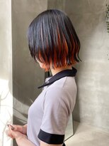 テトヘアー(teto hair) インナーカラーオレンジカラー顔周りレイヤーボブヘアーデザイン