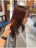 ケアピンクカシスブラウンカラー顔まわりレイヤーカット韓国ヘア