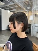 ボブ切りっぱなしボブ姫カットボブスタイルインナーカラー黒髪
