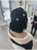 ショートヘアで編み込みハーフアップ♪