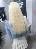 ホワイトブロンドエンドカラー裾カラー水色カラーダブルカラー