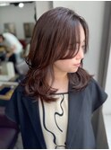 ミディアム　レイヤーカット　ブラウンベージュ　韓国ヘア　20代