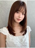 ココアベージュ×レイヤー[小顔/黒髪/オリーブグレー]