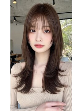 レス(Les.) ミディアムレイヤーバタフライカットハッシュカットダークグレー