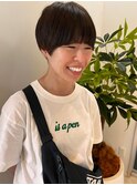 グレージュマッシュショート×前髪パーマ