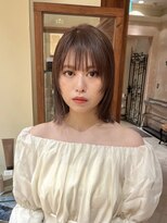 長めボブ ラベージュ ラベンダーカラー 姫カット 切りっぱなし