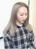 ホワイトベージュケアブリーチハイトーンワンレン前髪なし小顔