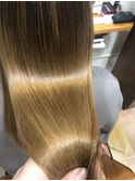 大人女性艶髪ベージュブラウンロングレイヤー髪質改善カラー