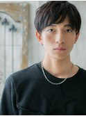 七三分け斜めバングスマート黒髪マッシュパーマd戸田公園
