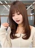 韓国風レイヤー大人ロングストレートワンカールベージュカラー