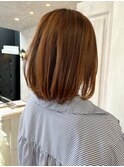 福山人気オレンジブラウンブリーチなしミディアムレイヤー内巻き