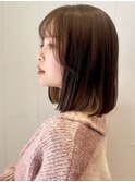 結べるボブ切りっぱなしボブラベンダーブラウン２０代３０代