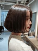 丸みボブショコラブラウン艶感