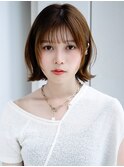 ◯ぱっつん前髪流し前髪鎖骨ミディアムボブ耳かけボブパーマ小顔
