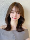 ★小顔ワンカールレイヤーカットデジタルパーマチェリーブラウン