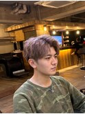 ピンクグレージュ束感アップバング