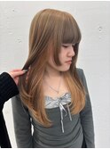 姫カットレイヤー×ベージュ×インナーカラー