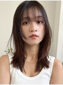 ミディアムレイヤーカット暗めブラウン20代30代立川